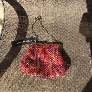Steve Madden Burgundy Woven Tweed Madeline Frame Mini Bag